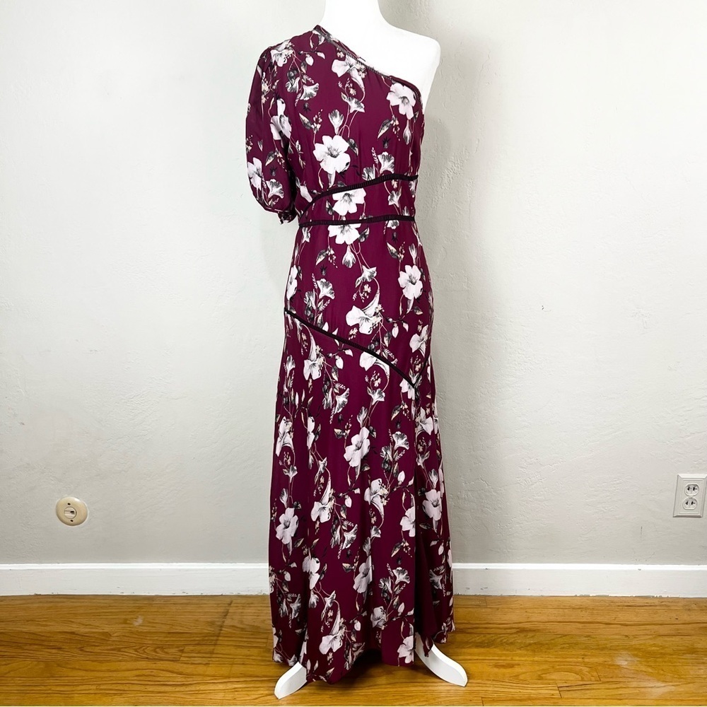 La Maison Talulah Maxi Dress One Shoulder Floral Women Size 3XL Burgundy Maroon